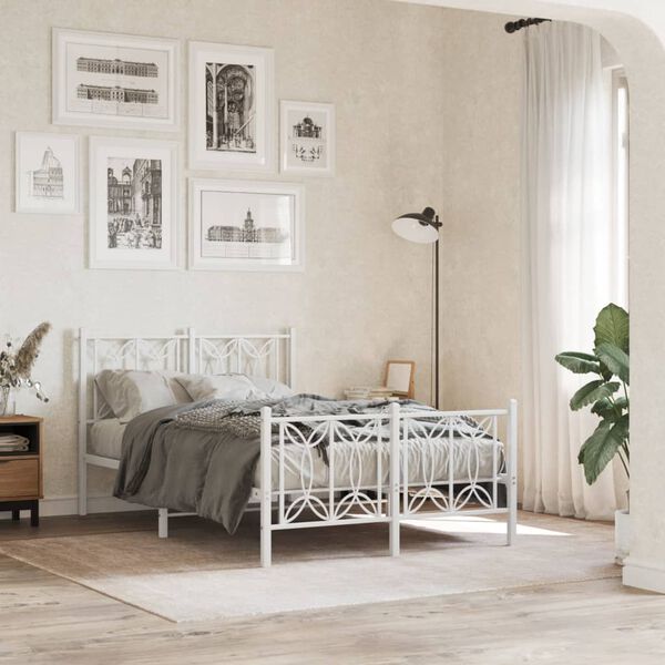 vidaXL Metal Bed Frame without Mattress with Footboard White 120x190cm