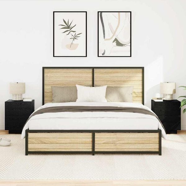 vidaXL Bedside Cabinet 2 pcs Black Oak 45 x 40 x 55 cm Engineered Wood