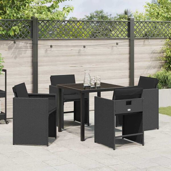 vidaXL Garden Dining Set 5 pcs Black Poly Rattan