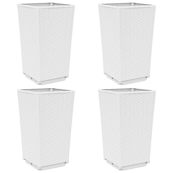 vidaXL Garden Planters 4 pcs White 32.5x32.5x57 cm PP