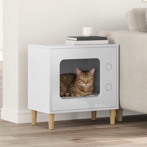 vidaXL Cat House Gloss White 51 x 30 x 52 cm Engineered Wood