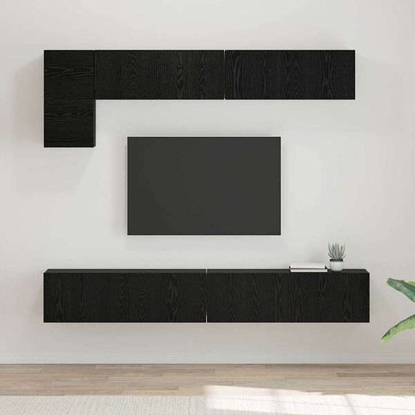 vidaXL TV Cabinet Set Wall-mounted 5 pcs Black Oak Engineered Wood