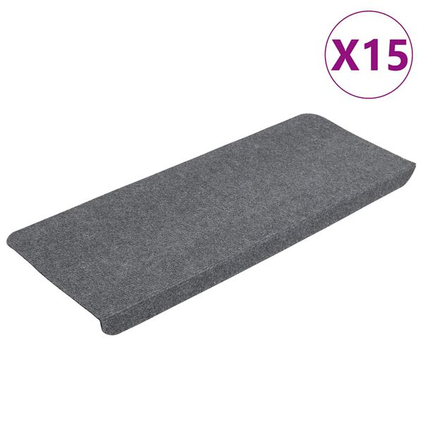 vidaXL Stair Mats Self-adhesive 15 pcs 65x24.5x3.5 cm Grey