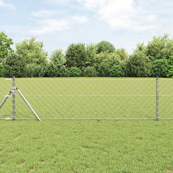 vidaXL Chain Link Fence with Posts Silver 0.8 x 10 m Steel