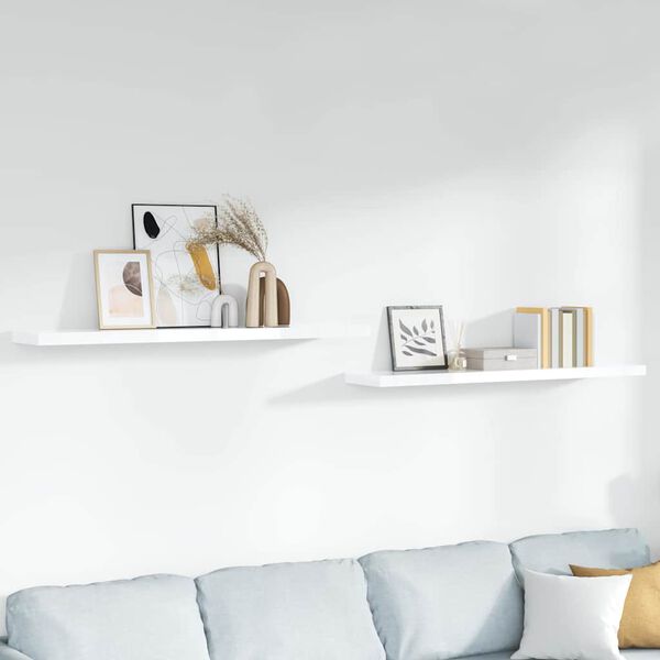 vidaXL Floating Wall Shelves 2 pcs High Gloss White 120x23.5x3.8 cm MDF