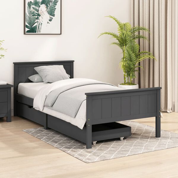 vidaXL Bed Frame without Mattress Dark Grey Solid Wood Pine 90x200 cm (322202+321990)