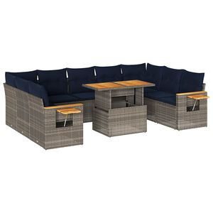 vidaXL 10 Piece Garden Sofa Set with Cushions Grey Poly Rattan Acacia