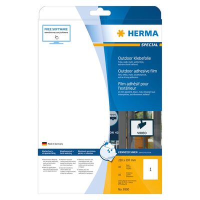 HERMA Weatherproof Outdoor Film Labels A4 210x297 mm 10 Sheets White