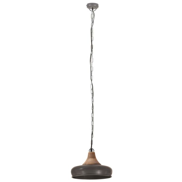 vidaXL Industrial Hanging Lamp Grey Iron & Solid Wood 26 cm E27