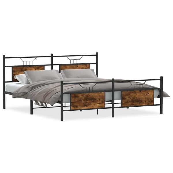 vidaXL Metal Bed Frame without Mattress Smoked Oak 183x213 cm