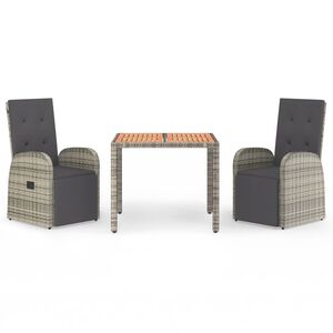 vidaXL 3 Piece Garden Dining Set Grey Poly Rattan&Solid Wood Acacia