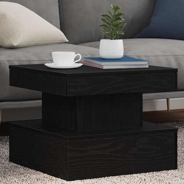 vidaXL Coffee Table with LED Lights Black Oak 50x50x40 cm