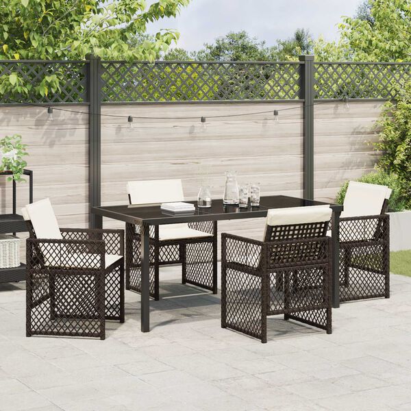 vidaXL Garden Dining Set 5 pcs Brown Poly Rattan