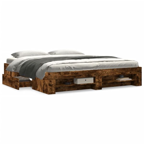 vidaXL Bed Frame without Mattress Smoked Oak 180x200 cm Super King Engineered Wood
