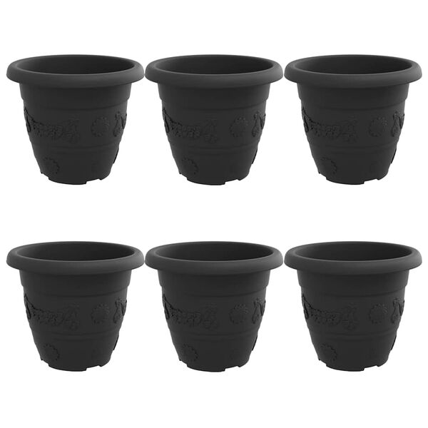 vidaXL Round Flower Pot 6 pcs Black &Oslash; 26 x 21.5 cm Plastic