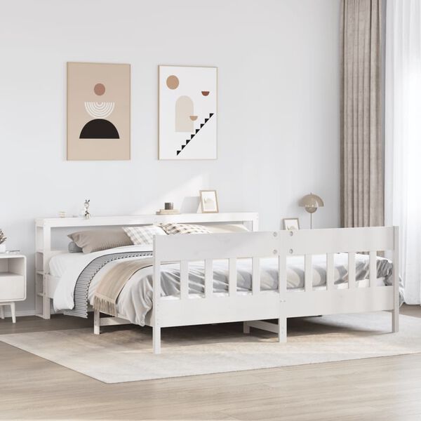 vidaXL Bed Frame without Mattress White 180x200 cm Super King Solid Wood Pine