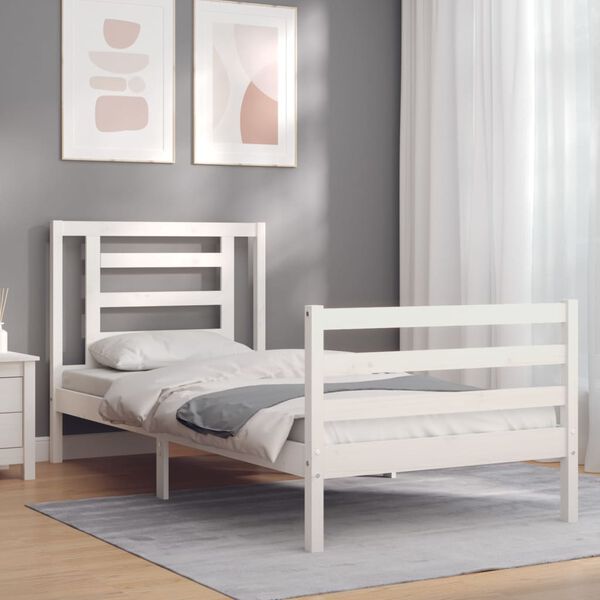 vidaXL Bed Frame without Mattress White Small Single Solid Wood