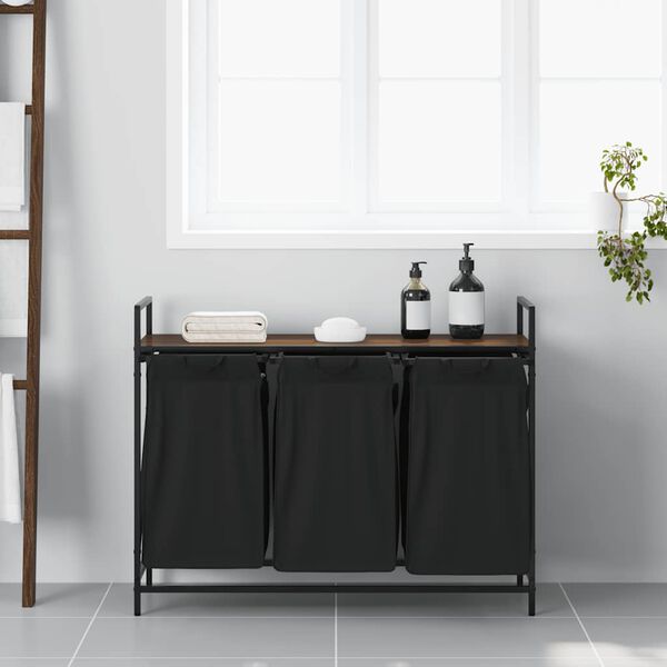 vidaXL Laundry Basket 3 Compartments with Shelf Brown Oak