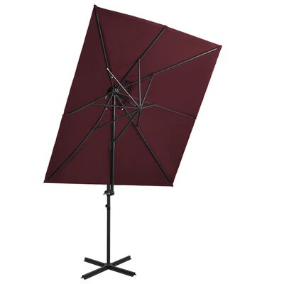 vidaXL Cantilever Umbrella with Double Top Bordeaux Red 250x250 cm