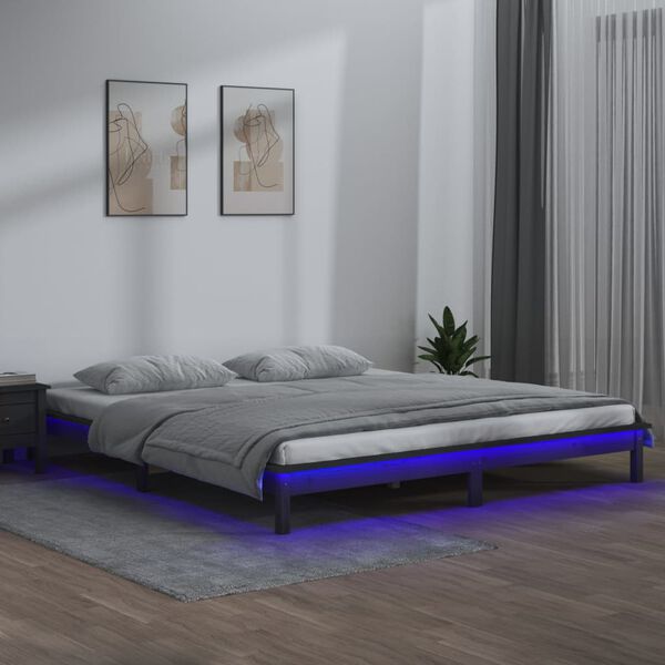 vidaXL LED Bed Frame without Mattress Grey 120x190 cm Small Double Solid Wood