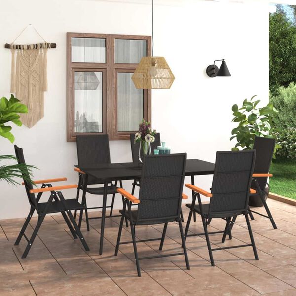 vidaXL 7 Piece Garden Dining Set Black and Brown