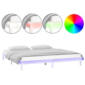 vidaXL LED Bed Frame without Mattress White 135x190 cm Double Double Solid Wood