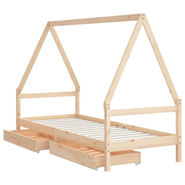 vidaXL Kids Bed Frame with Drawers 90x190 cm Solid Wood Pine