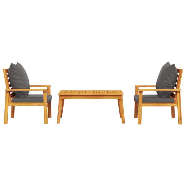 vidaXL 3 Piece Garden Lounge Set with Cushions Solid Wood Acacia