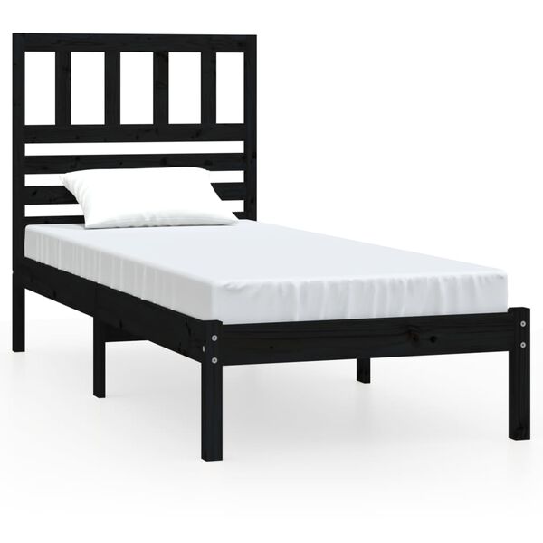 vidaXL Bed Frame without Mattress Black 75x190 cm Small Single Solid Wood Pine