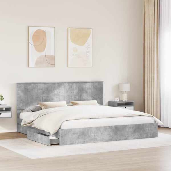 vidaXL Storage Bed Concrete Grey 200 x 200 cm Engineered Wood