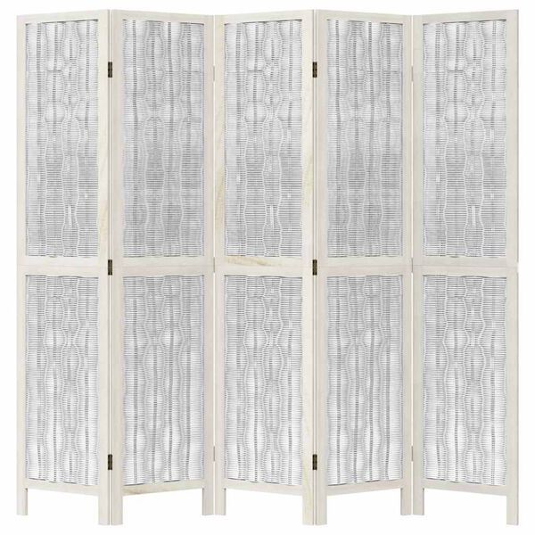vidaXL Room Divider 5 Panels White Solid Wood Paulownia