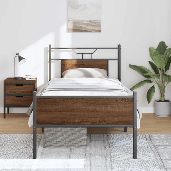vidaXL Bed Frame without Mattress Brown Oak 75x190 cm Small Single Engineered Wood