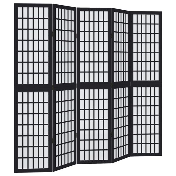 vidaXL Room Divider 5 Panels Black Solid Wood Paulownia