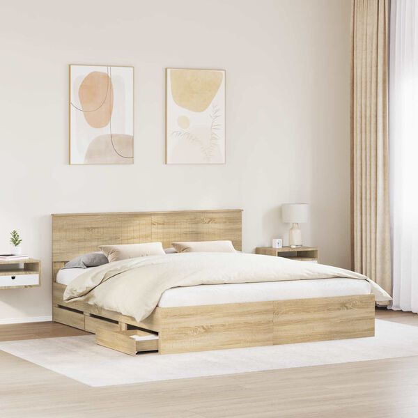 vidaXL Bed Frame with Drawer Sonoma Oak 180 x 200 cm Engineer Wood