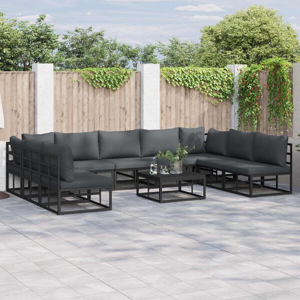 vidaXL Garden Sofa Set with Cushion 10 pcs Black Aluminium