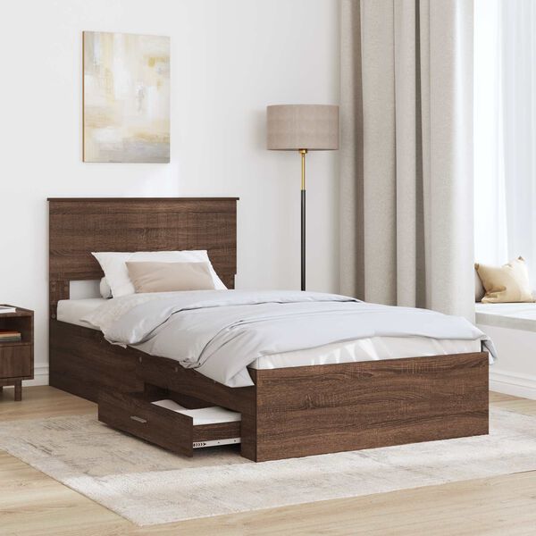 vidaXL Bed Frame Brown Oak and Silver 100 x 200 cm Engineered Wood
