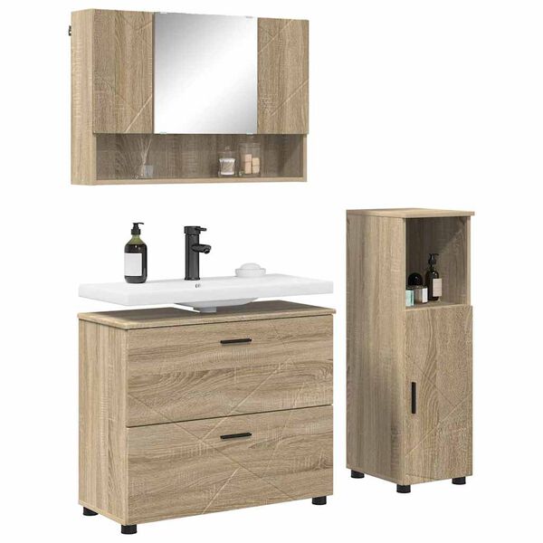 vidaXL Bathroom Furniture Set with Drawer with Shelf 3 pcs Sonoma Oak