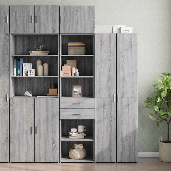 vidaXL Slim Storage Cabinet Grey Sonoma 50x42.5x225 cm Engineered Wood