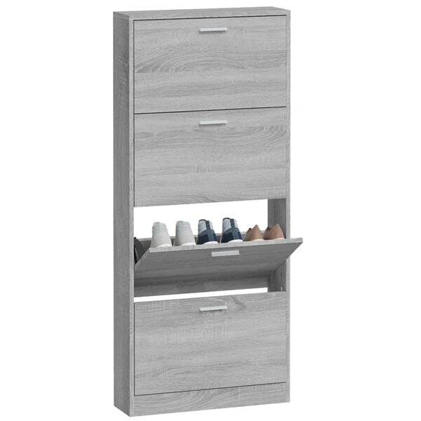 vidaXL Shoe Cabinet Grey Sonoma 59x17x150 cm Engineered Wood