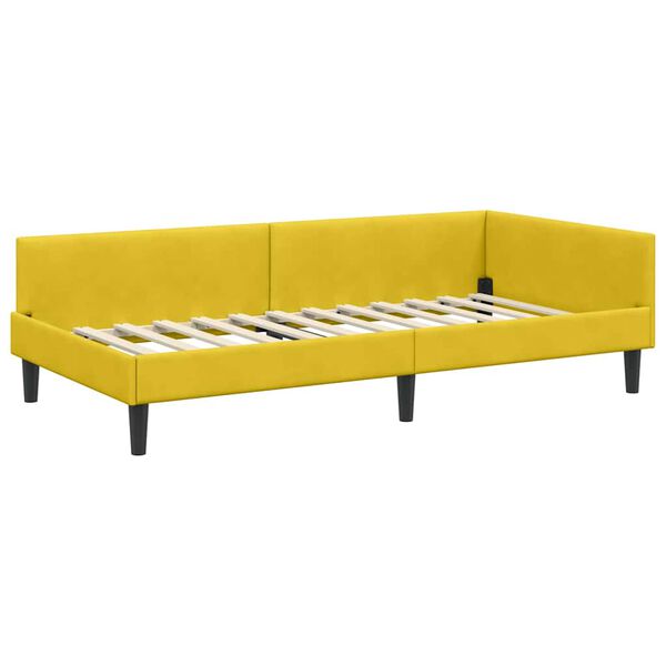 vidaXL Corner Bed Frame with Headboard Yellow 100 cm x 200 cm Velvet