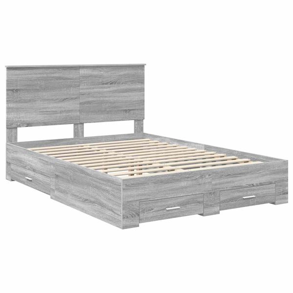 vidaXL Bed Frame with Drawer Grey Sonoma 140 x 200 cm Engineered Wood