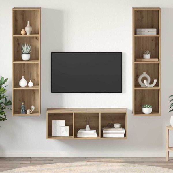 vidaXL TV Cabinet Set Wall-mounted 3 pcs Artisan Oak Engineered Wood