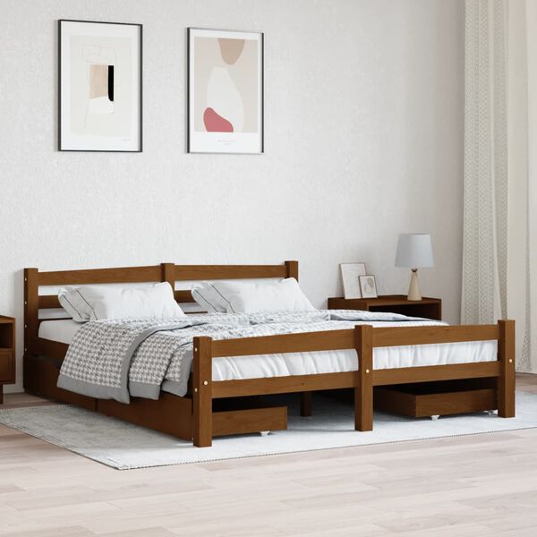 vidaXL Bed Frame without Mattress Honey Brown Solid Wood 160x200 cm (322079+2x321987)