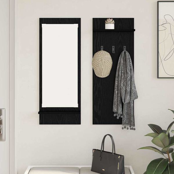 vidaXL Wall-Mounted Coat Rack with Shelf Black Oak 70 x 10 x 90 cm