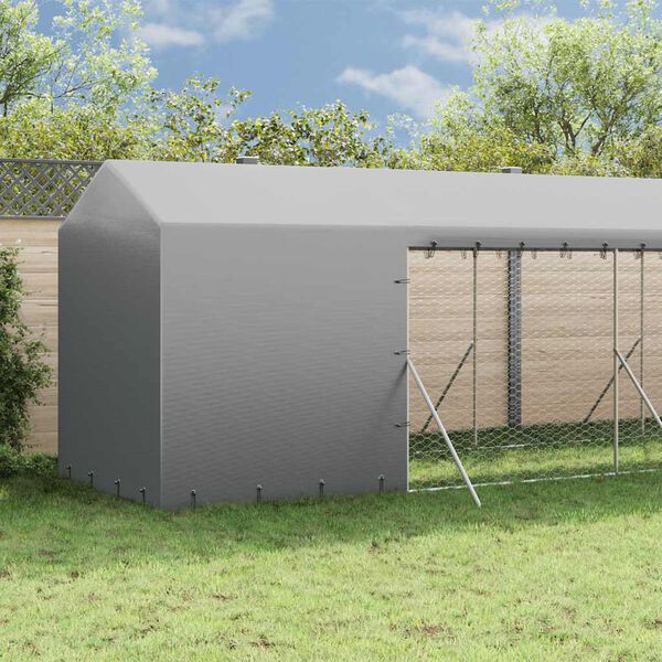 vidaXL Outdoor Dog Kennel with Roof Silver 2x14x2.5 m Galvanised Steel