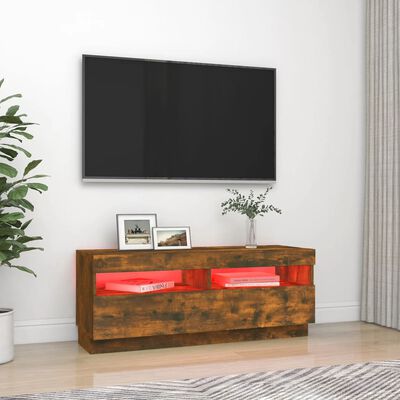 vidaXL TV Cabinet with LED Lights Smoked Oak 100x35x40 cm