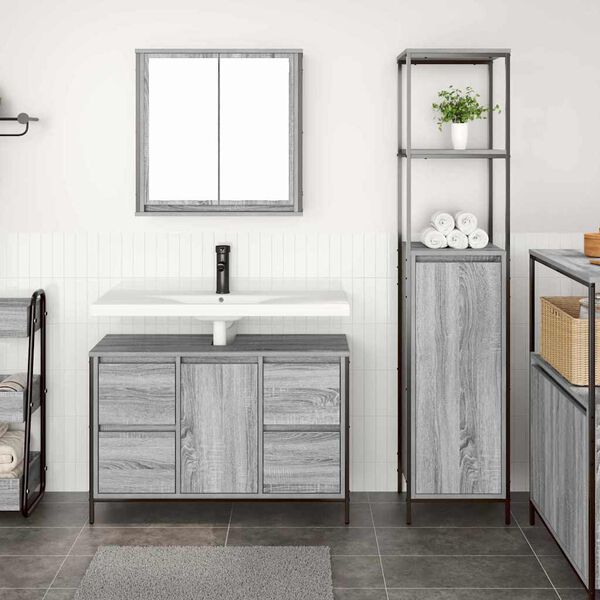 vidaXL Bathroom Furniture Set with Drawer 2 pcs Grey sonoma and Black