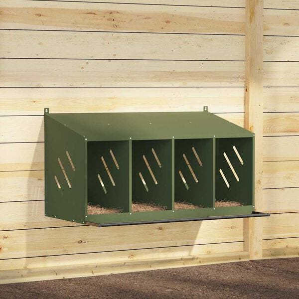 vidaXL Chicken Nesting Box with 4 Compartments Olive Green Metal