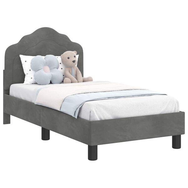 vidaXL Toddler Bed Frame with Headboard Dark Grey 70 x 140 cm Velvet