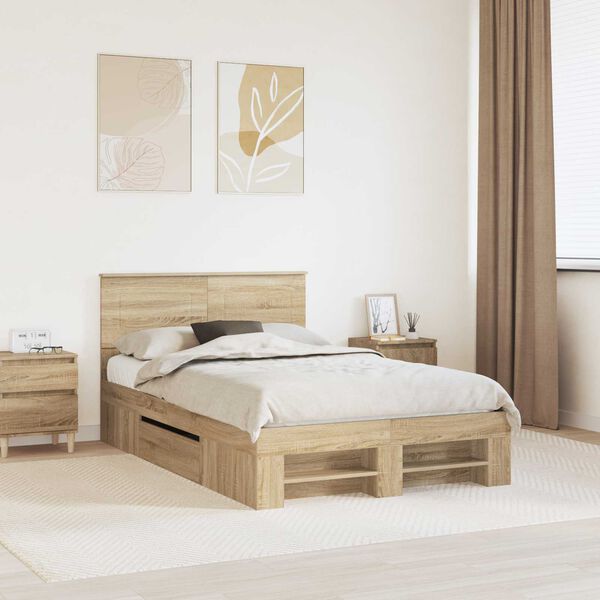 vidaXL Bed Frame Sonoma Oak 137 x 203 cm Engineered Wood